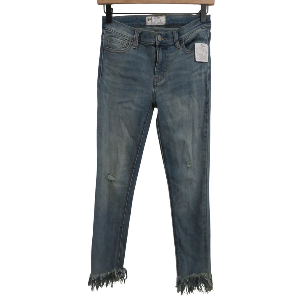 Free People Women Sz 25 Cropped Skinny Jeans Medium Wash Frayed Hem